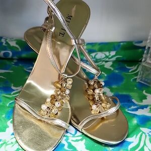 Mixit Gold Women's Sandals with Beaded Embellishments